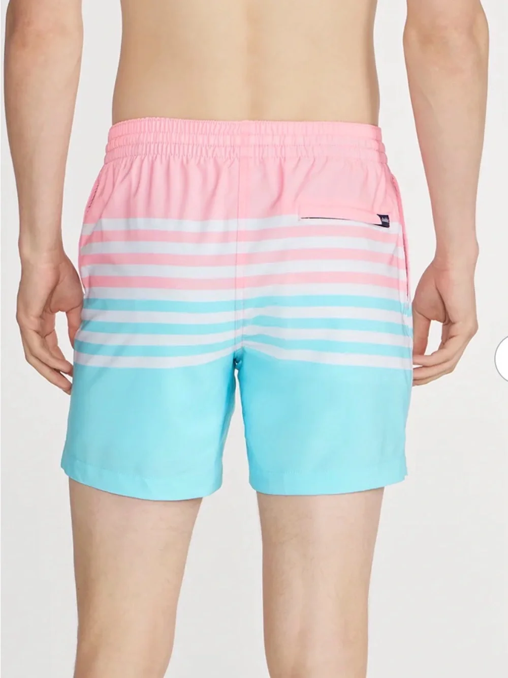 Chubbies On the Horizons Swim Trunks Men’s Large 7” Pink Aqua Striped Stretch